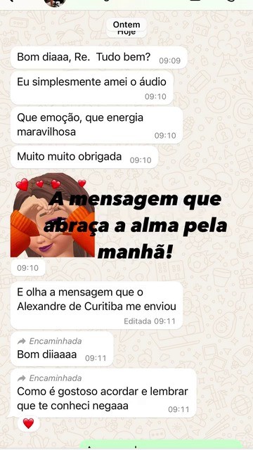 Mensagem de agradecimento enviada por uma cliente